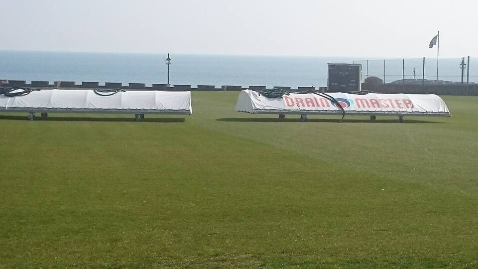 SidmouthCC's tweet photo. The sun is shining at the Fortfield. Cricket season's nearly here! Looks good @DrainMasterSW https://t.co/YNOlM47STo