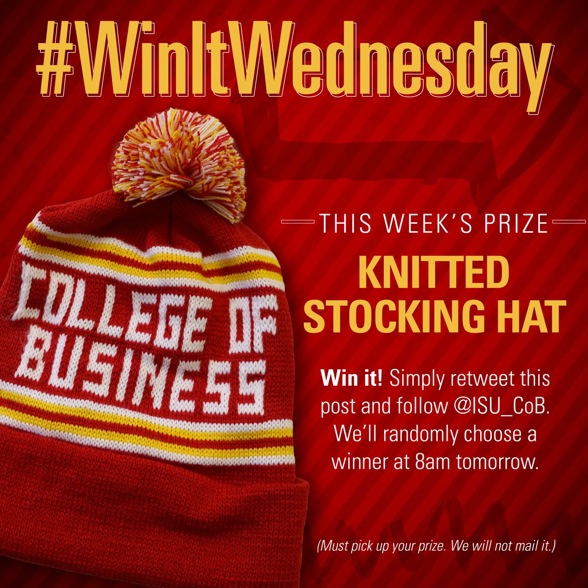 IvyIowaState's tweet photo. Another #WinItWednesday with our stocking hats. You might actually need it this week! RT this for a chance to win! https://t.co/wf83zYYvun