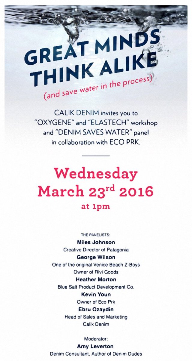 CalikDenimTR's tweet image. We&apos;ll be at ECO PRK for #Oxygene and #Elastech workshops and &quot;Denim Saves Water&quot; panel. #calikdenim #sustainability