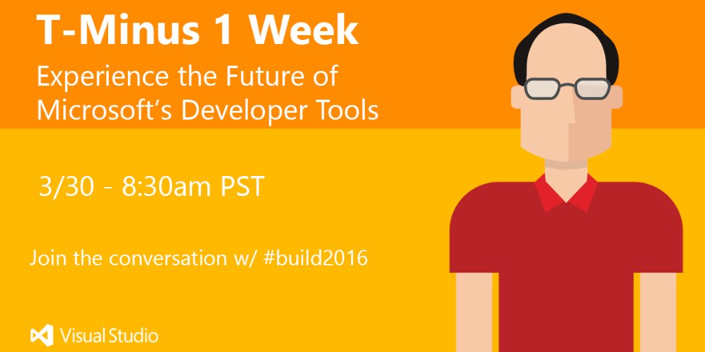 VisualStudio's tweet image. T-Minus 1 Week. spr.ly/6018BgLNq - add a reminder to your calendar so you don't miss the live stream on 3/30.