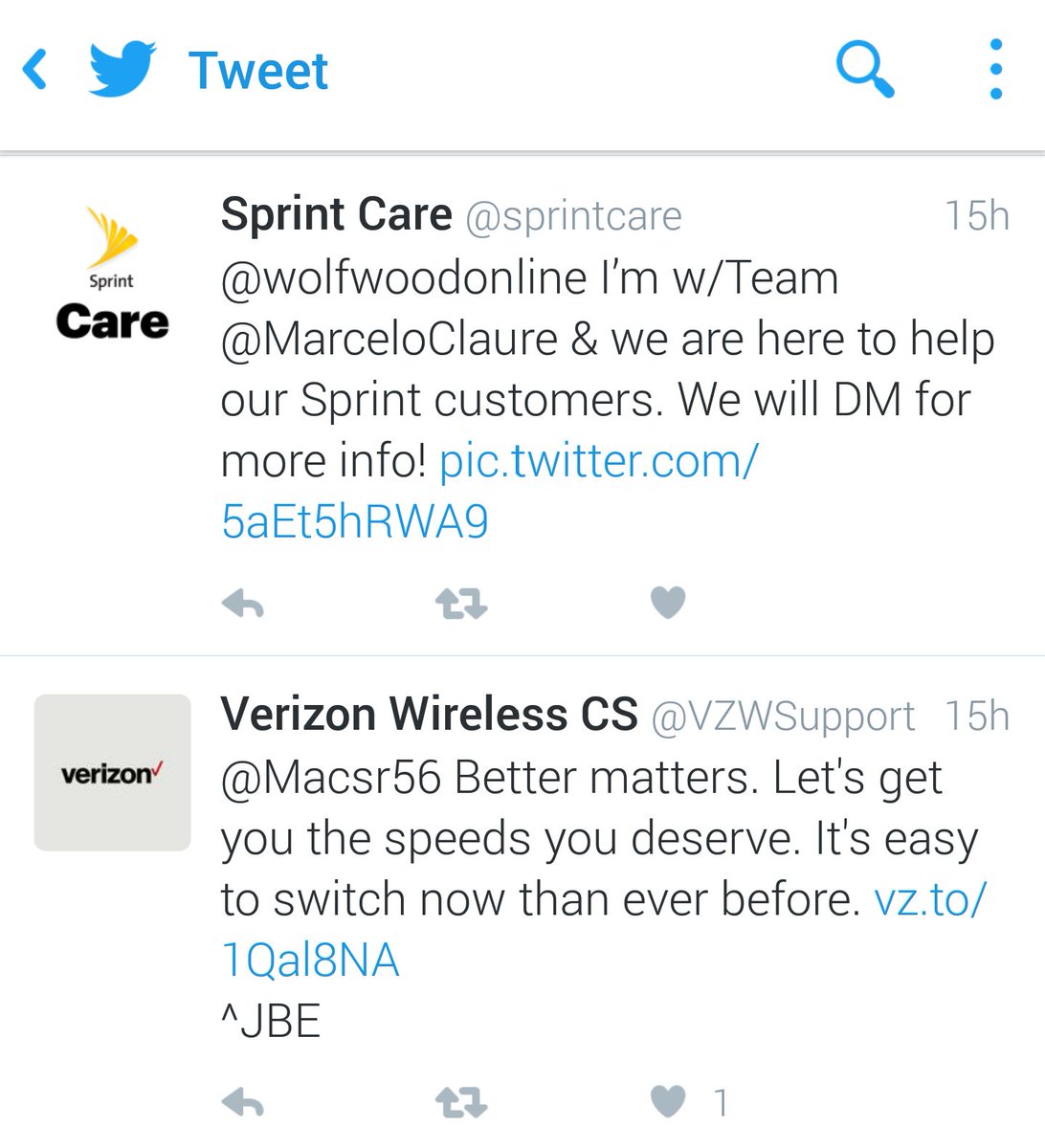 Sprint_Joseph's tweet photo. U know the competition is on when @verizon is on ur Twitter trying to sell. @SprintCentralTX @marceloclaure https://t.co/GeekI5Nmjs