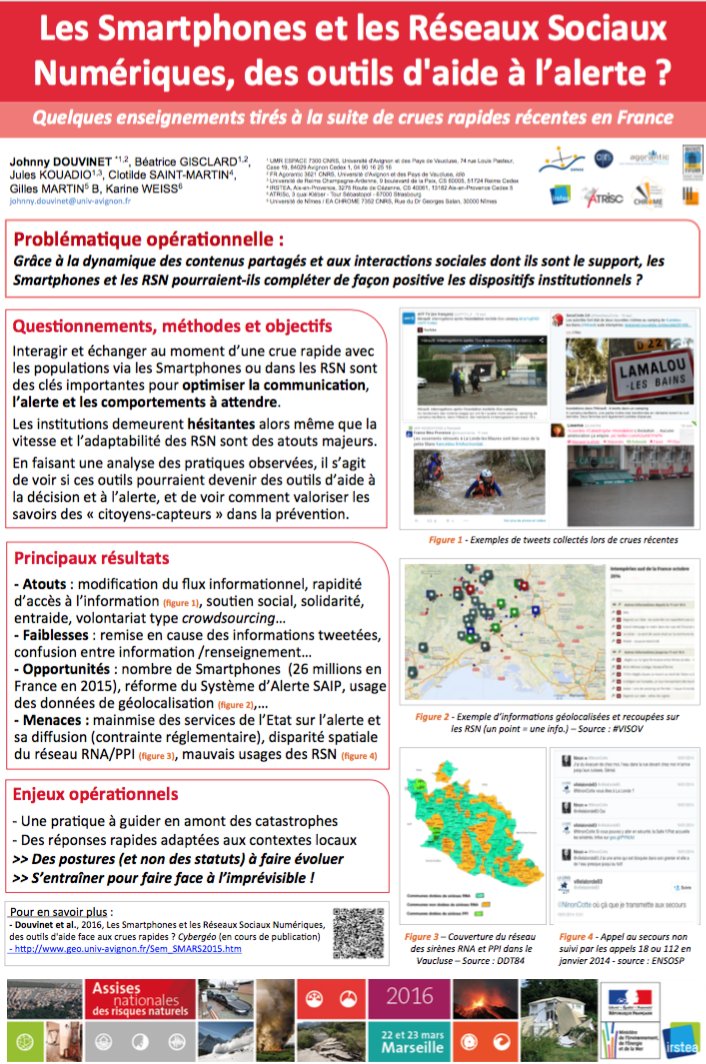 Gilles_Martin_'s tweet photo. Les Smartphones et les Réseaux Sociaux Numériques, des outils d'aide à l’alerte ?
Poster présenté à #ANRN2016
#MSGU https://t.co/0Gw731Fd0T