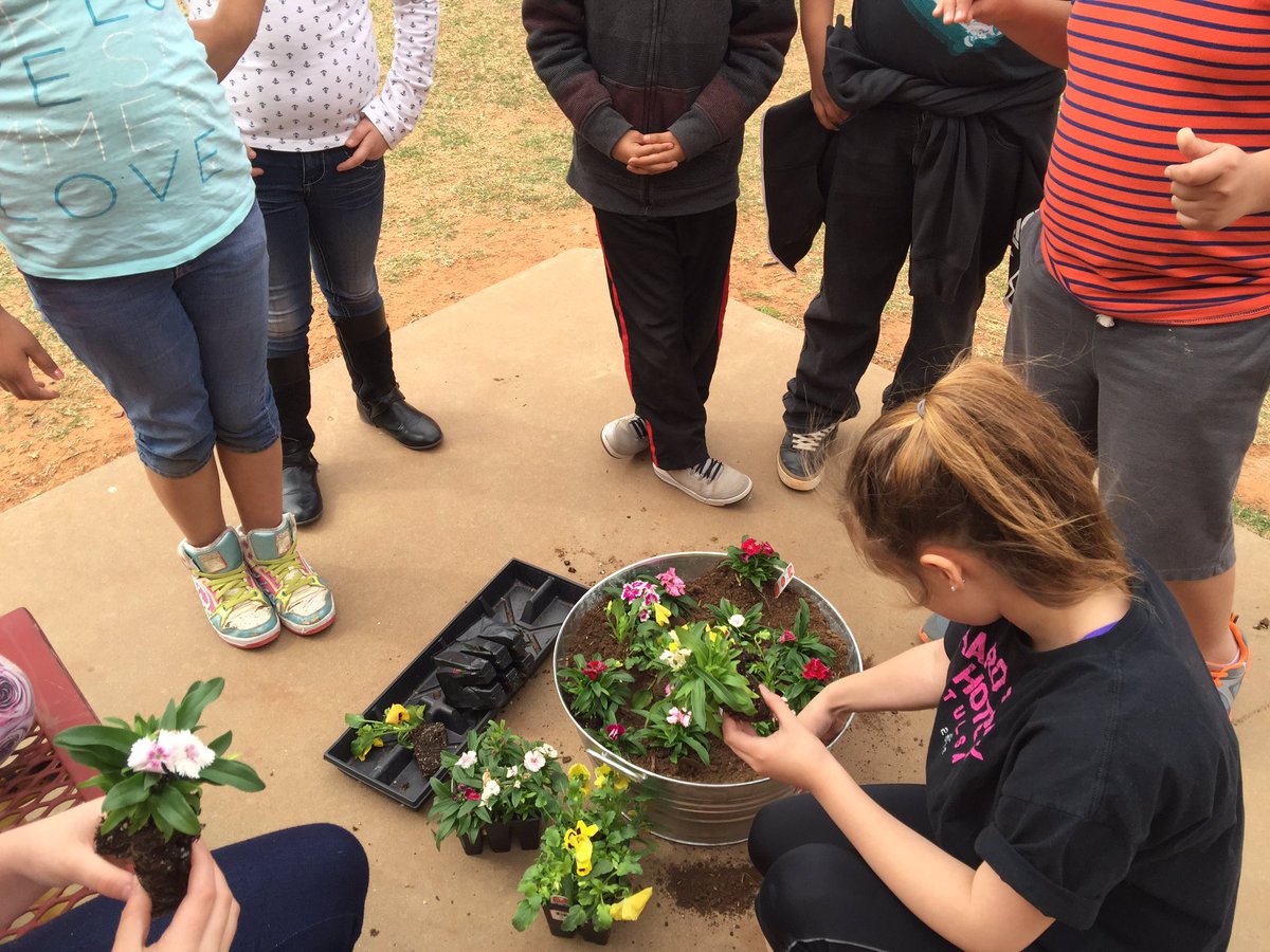 FowlersclassSES's tweet photo. Planting the beautiful flowers Dr. Russell brought us. #swelem #cpsreds #SWOSU_DOE https://t.co/QM3xPuRq06