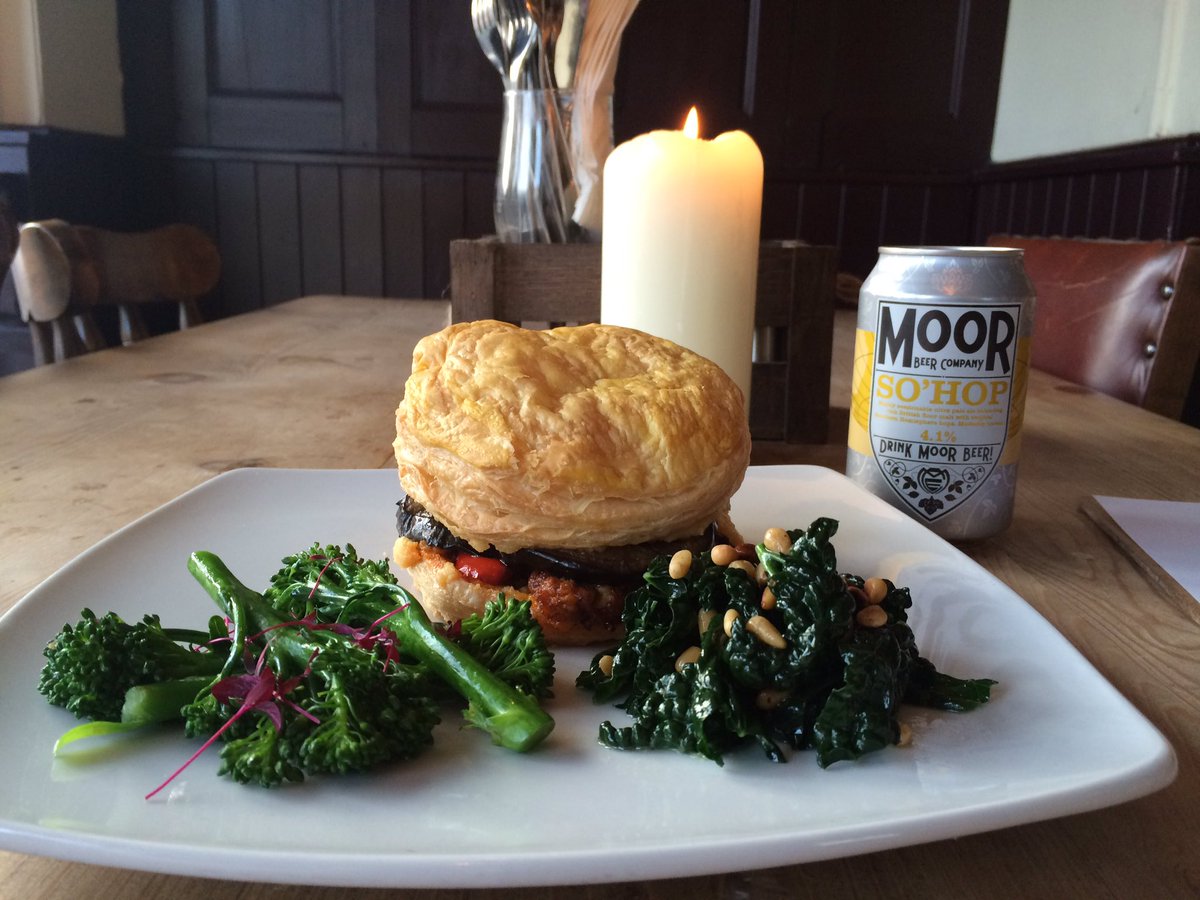 #1 of our new specials on today: Jerk vegetable and hummus puff pastry tart served with cavalo nero and pine nuts! 😍