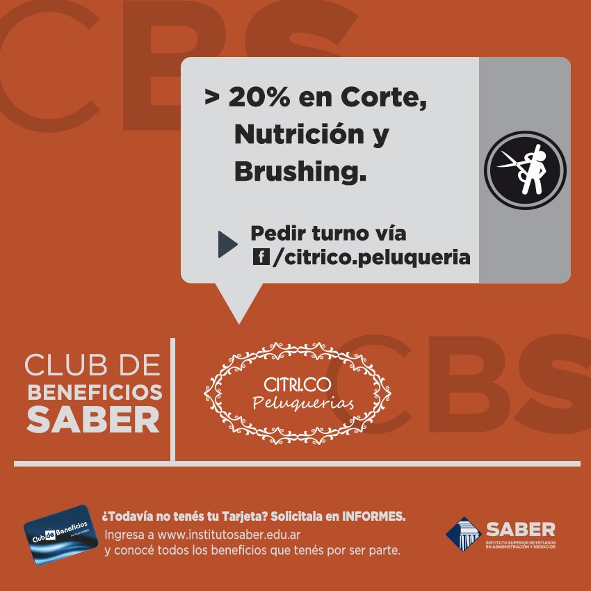 Comunidadsaber's tweet photo. #JuevesDeClub Mirá los #Beneficios que Saber y Citrico Peluqueria ✂ tienen para vos! #InstitutoSaber https://t.co/HXesYNzv1e