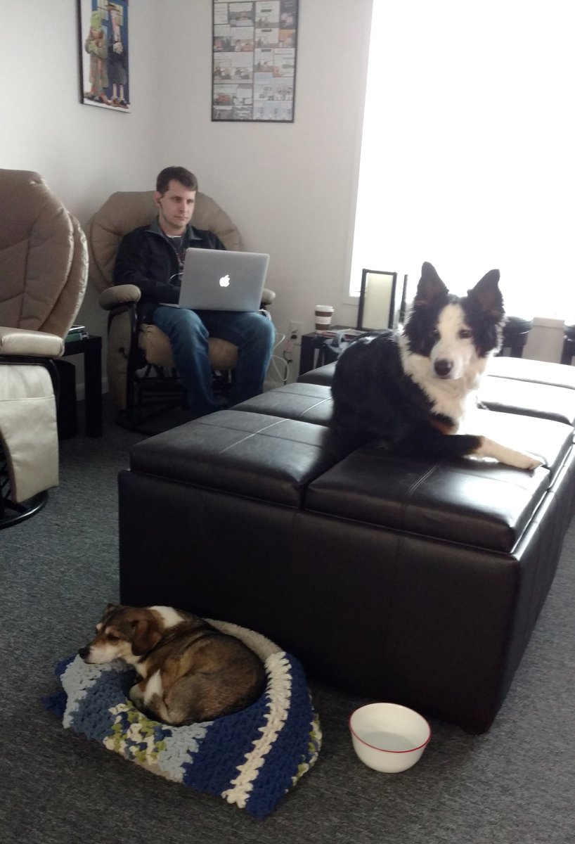 Always lovely when <a href="/blangenfeld/">Brian Langenfeld</a> swings by the <a href="/covisco/">CoVis CoWorking</a> animal sanctuary! We miss that guy. :)