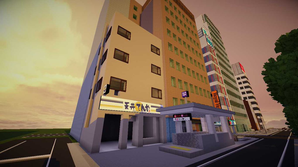Minecraft 大阪市 太陽生命難波ビルと天丼てんや難波御堂筋店と大阪市営地下鉄なんば駅の14号西側出入口が完成しました T Co Bnenkzpnug