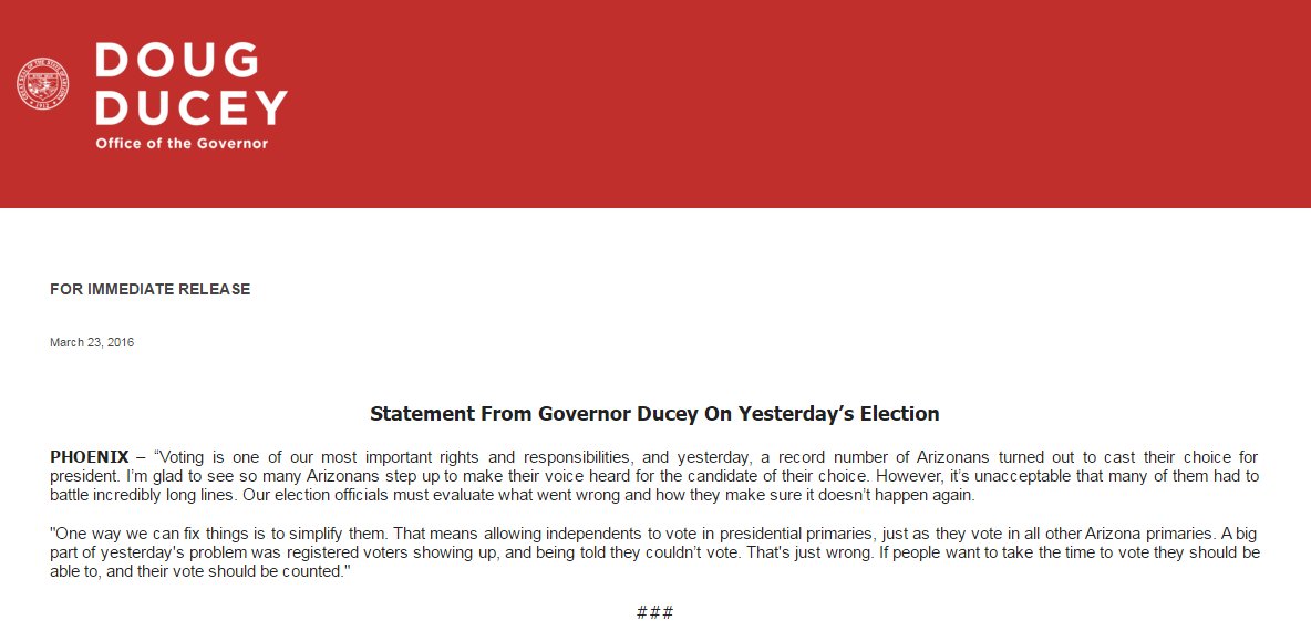 12News's tweet photo. #BREAKING: Harsh statement from Gov. @dougducey calls for open primary in Arizona. https://t.co/O2ja2irnVI