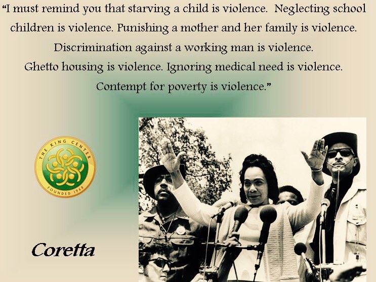 BerniceKing's tweet photo. "I must remind you that starving a child is violence...Ignoring medical need is violence." #CSKing #Nonviolence365 https://t.co/MOZSp5RfVm