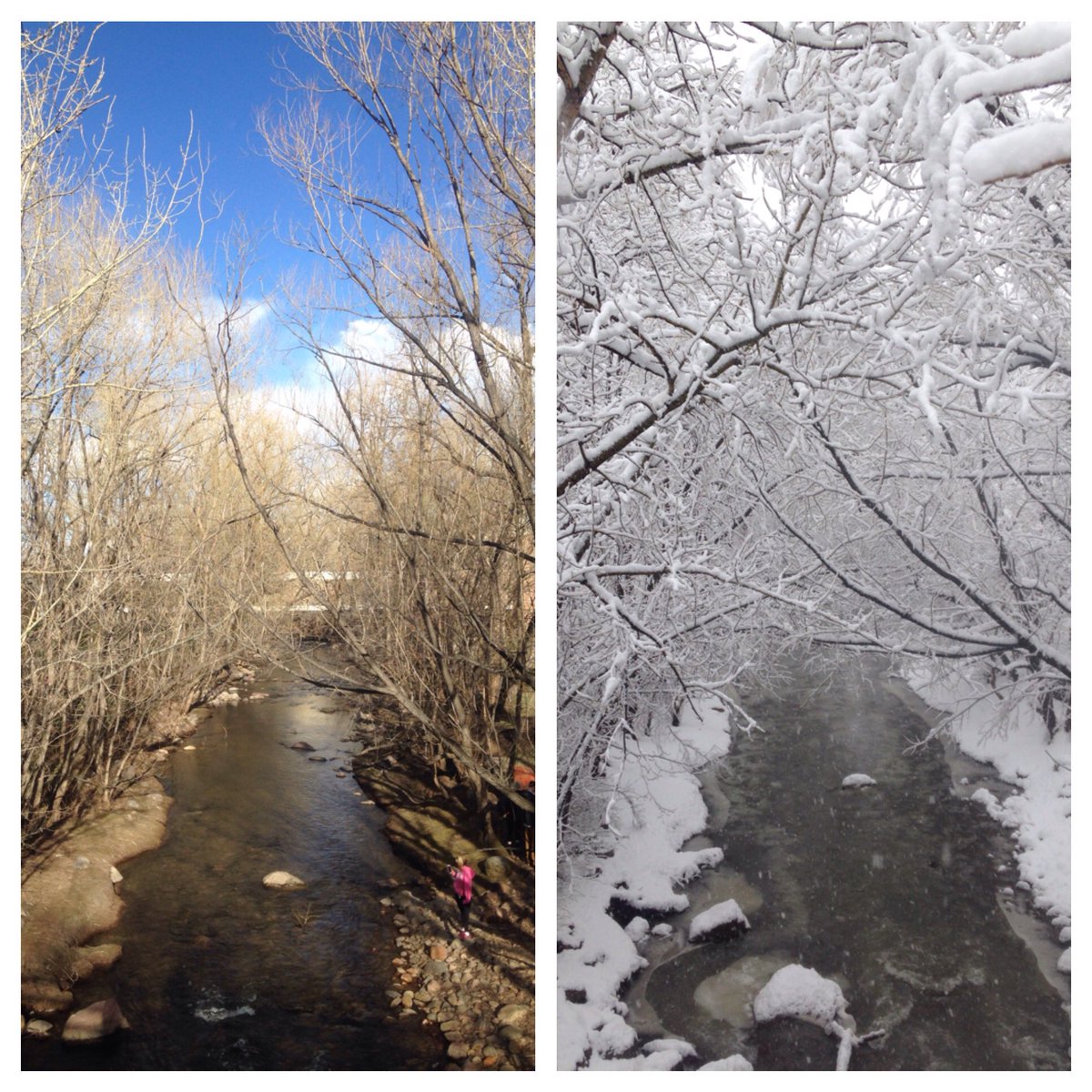 Boulder Creek - 5 pm yesterday versus 9 am today. Be careful out there today!