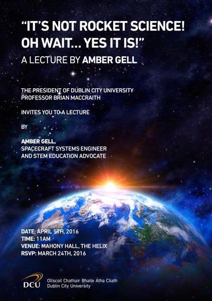 muirtheimhne's tweet photo. Exciting lecture by Rocket Scientist Amber Gell in @DublinCityUni on April 5th,
#WomenInSTEM https://t.co/HPhzxpMClY