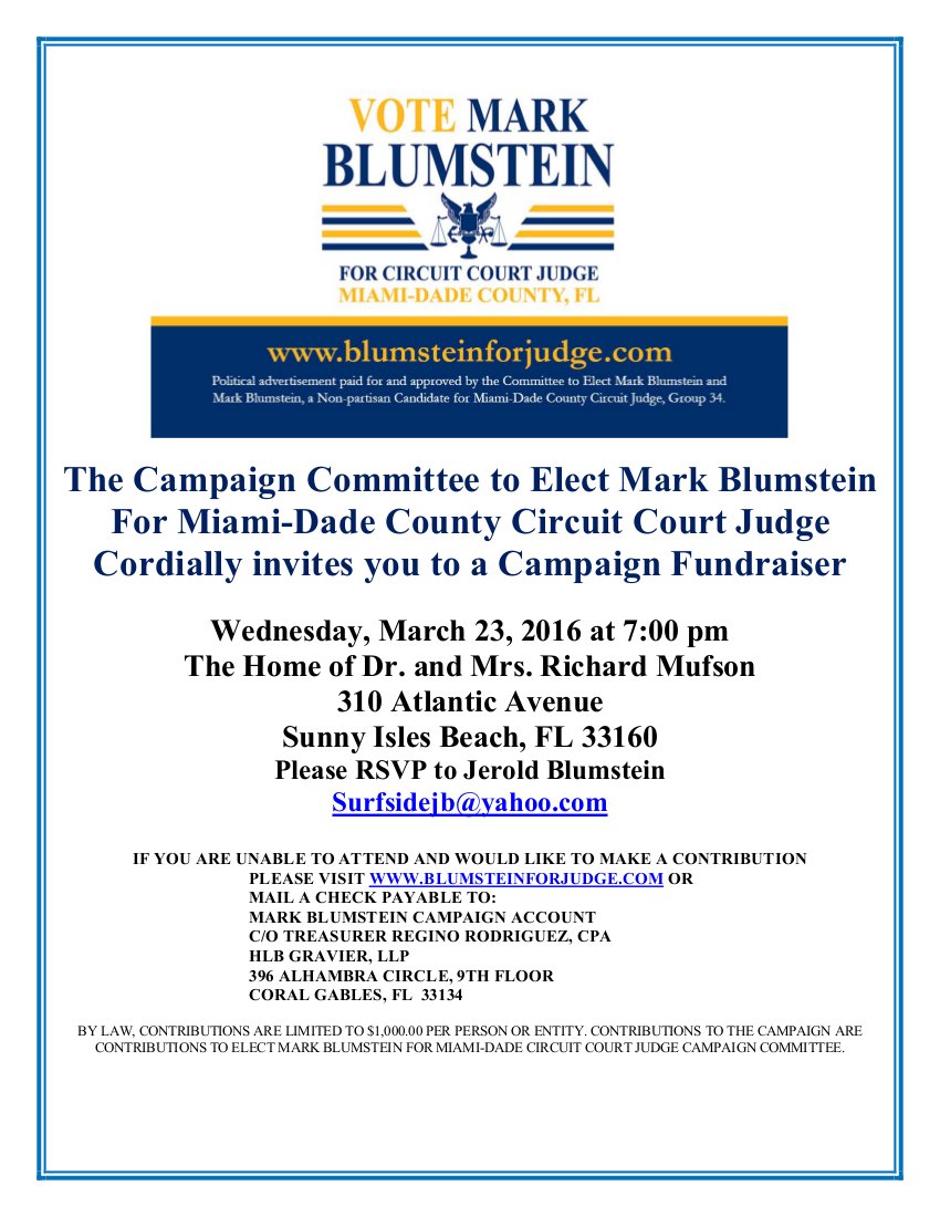 blumstein4judge's tweet photo. Tonight at 7pm. Blumstein Reception &amp; Fundraiser.
https://t.co/0LAcMdus3u
#miamidade #miamijudges  #electblumstein https://t.co/eOcpERly5H