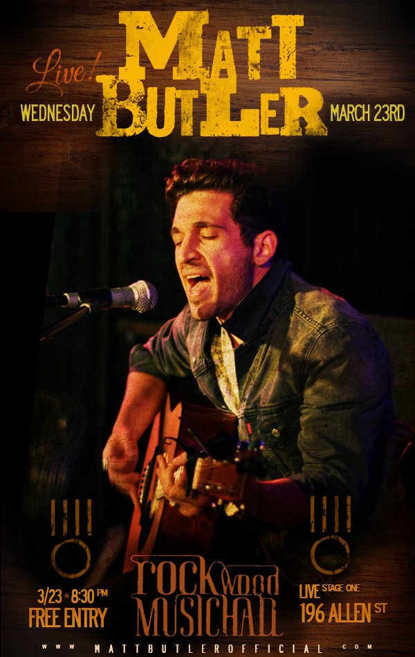ConcreteMkting's tweet photo. TONIGHT catch @mattbutlerband at @RockwoodNYC, 8:30pm, FREE entry. See you there! https://t.co/kZSZwShzO3