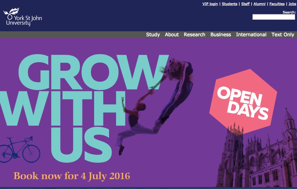Amy Watt (@amywatt100) on Twitter photo My strapline in pride of place on York St John home page. With lovely design work from <a href="/RH__Digital/">Roundhouse Digital</a> My strapline in pride of place on York St John home page. With lovely design work from <a href="/RH__Digital/">Roundhouse Digital</a>