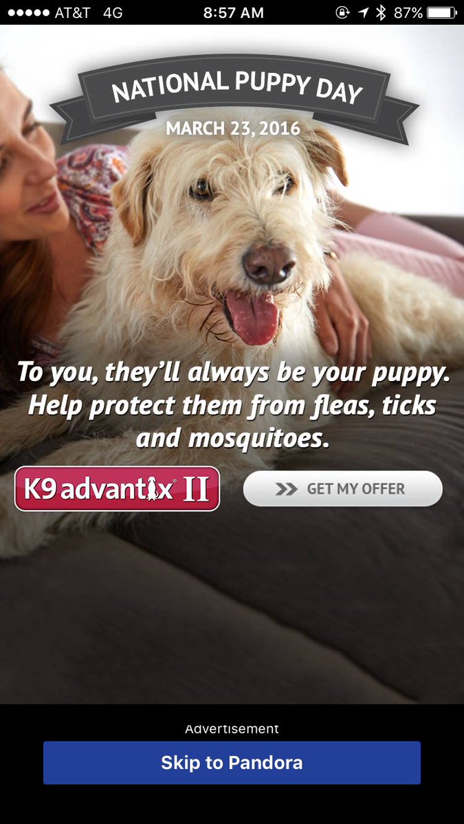marsbar785's tweet photo. Best ad I've ever seen on @pandora_radio I love puppies! @K9Advantix https://t.co/GW5ysKtdmY