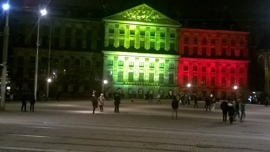 IanNottage's tweet photo. Touching tribute to Belgium bomb victims in Amsterdam tonight #Belgianflag https://t.co/lB52cT0PZf