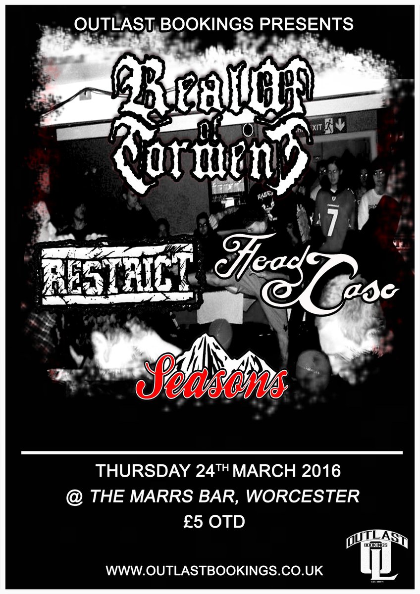 OutlastBookings's tweet photo. Tomorrow!! Now £4 OTD- 3 bands! #Worcester #WorcestershireHour #ukhc #Birmingham @WhatsOnWorcs @marrs_bar #hardcore https://t.co/NxHmtIGuQy