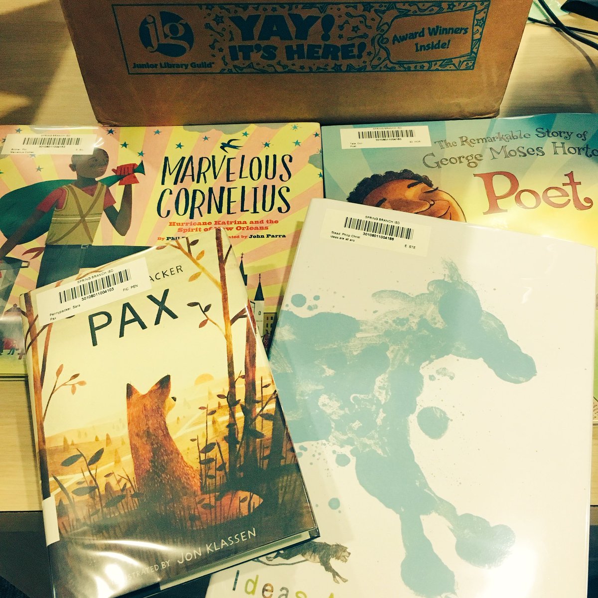 ktlewis14's tweet photo. My library copies are here! Yay!@PhilBildner @Devas_T @sarapennypacker @burstofbeaden #philipstead @JrLibraryGuild https://t.co/b7T6VQru0a
