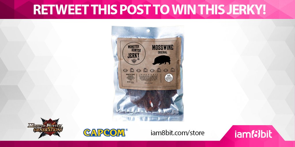 iam8bit's tweet photo. RT &amp; FOLLOW us for a chance to #win the Official Mosswine Jerky! @Capcom_Unity #MHGen https://t.co/J8C3kSsZnB https://t.co/g9W8TJFhgZ