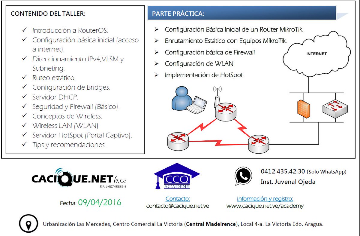 ccqnet's tweet image. Abiertas las inscripciones al Taller de #Networking II: Teórico-Practico #Subneting #Firewall #Mikrotik #ccqacademy