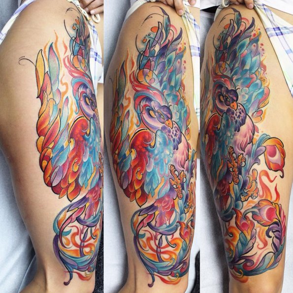 Eikon_Device's tweet photo. Big, colorful phoenix by Chris Smith of @NoLoveLostTatts using an #EMS420. Thanks for the tags! #poweredbyeikon https://t.co/Q0TQ0wBtEx