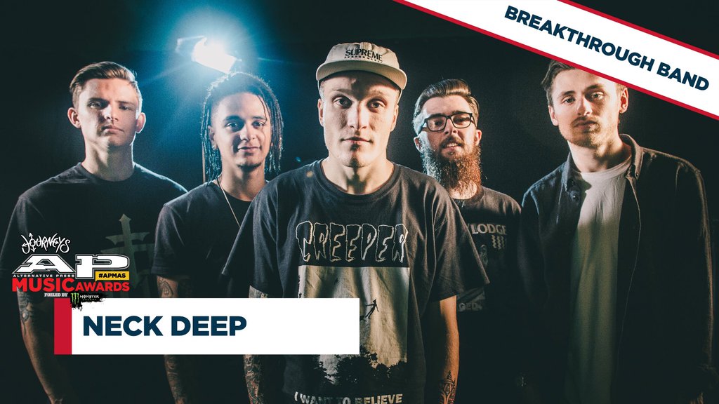 Your boys <a href="/NeckDeepUK/">Neck Deep</a> are up for #BreakthroughBand at the #APMAs! Vote for them at altpress.com/apmas