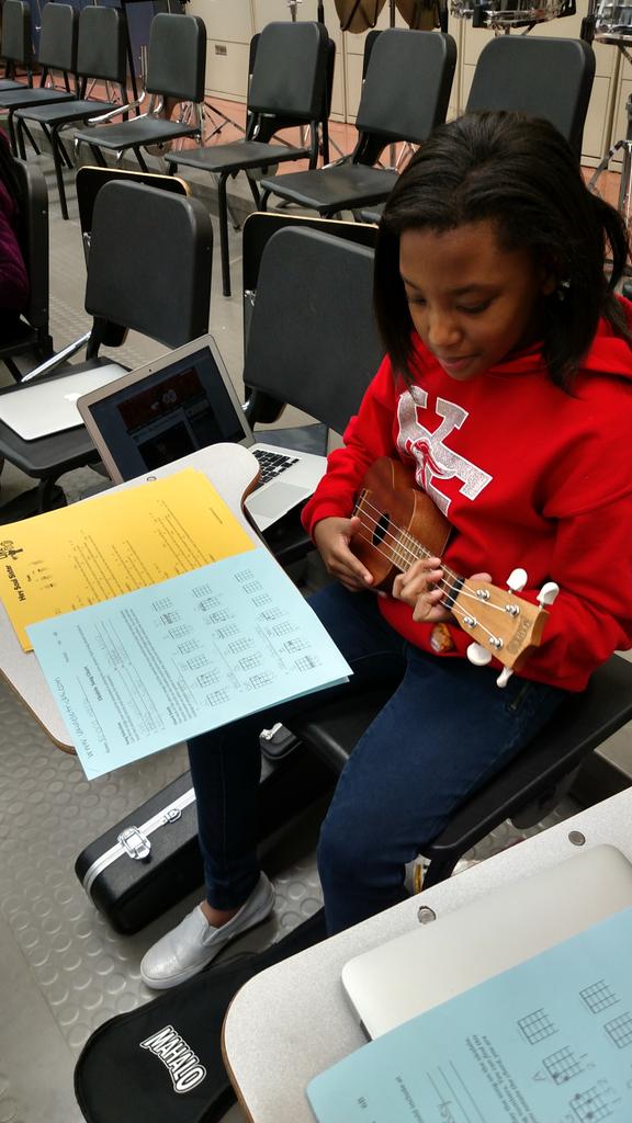 Looking up songs to teach ourselves on the ukulele for authentic assessment! #d161learns