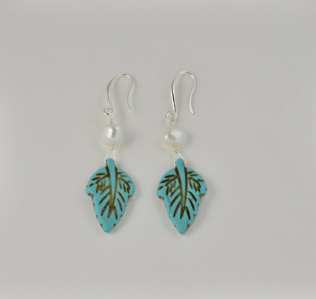 Turquoise Leaf Earrings, Boho Earrings, Pearl Earrings, Delicate Earrings, Animal Rescue, … ift.tt/1t694AP