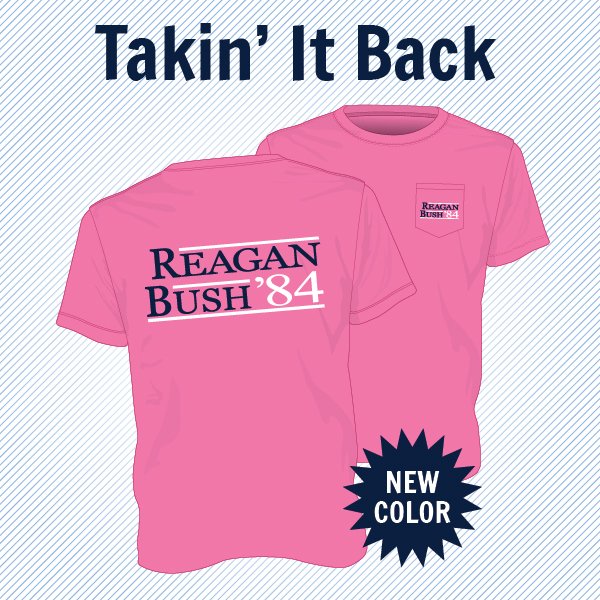 frocketfriday's tweet image. Back to the good ole days with this new crunchberry #ReaganBush front pocket tee! We love #PINK! Must have!