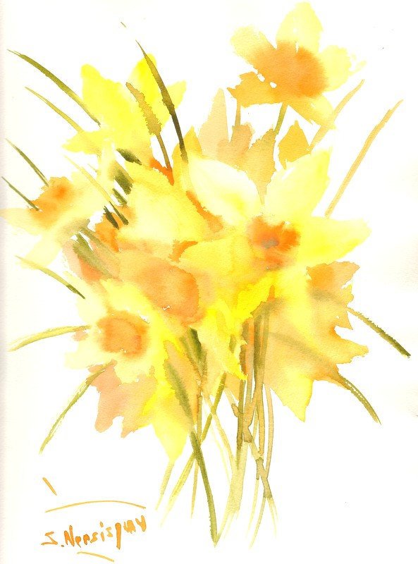 Abstract Daffodils original painting, yellow floral art 12 x 16 in by ORIGINALONLY (33.00 … ift.tt/1IncoPF