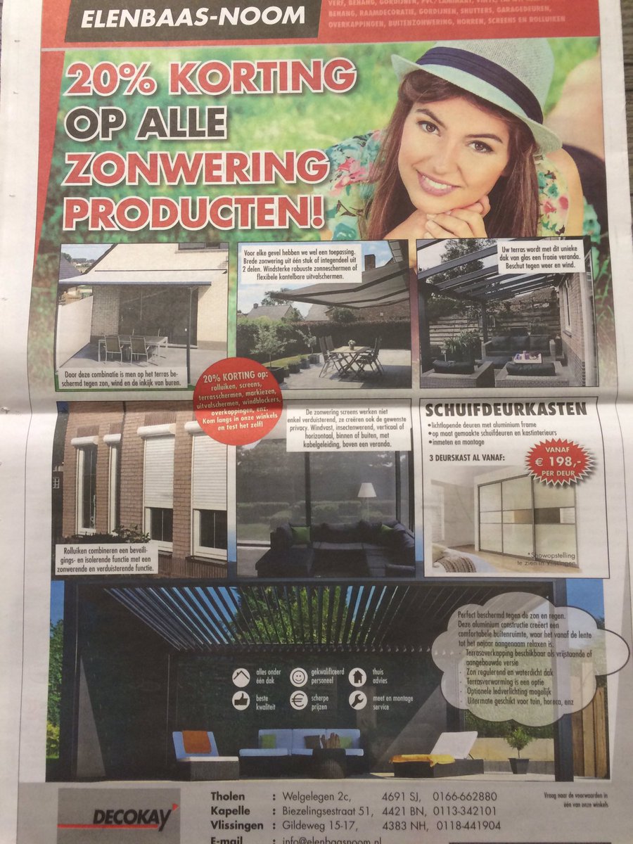 Kom langs in onze winkels! Nu zonweringsdeals! En acties in schuifdeurkasten, gratis advies van vakspecialisten.