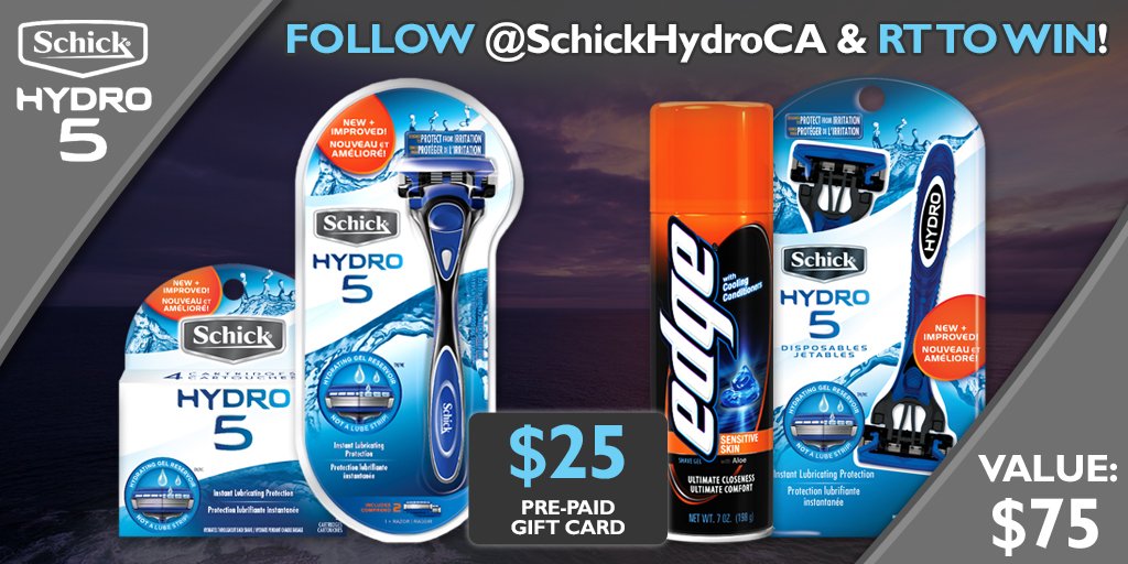 SchickHydroCA's tweet photo. #GIVEAWAY! Follow @SchickHydroCA & RT for a chance to #WIN! Rules: https://t.co/PUtB0M4sz3 #NoShadowWin https://t.co/a9VpU2dXQ4