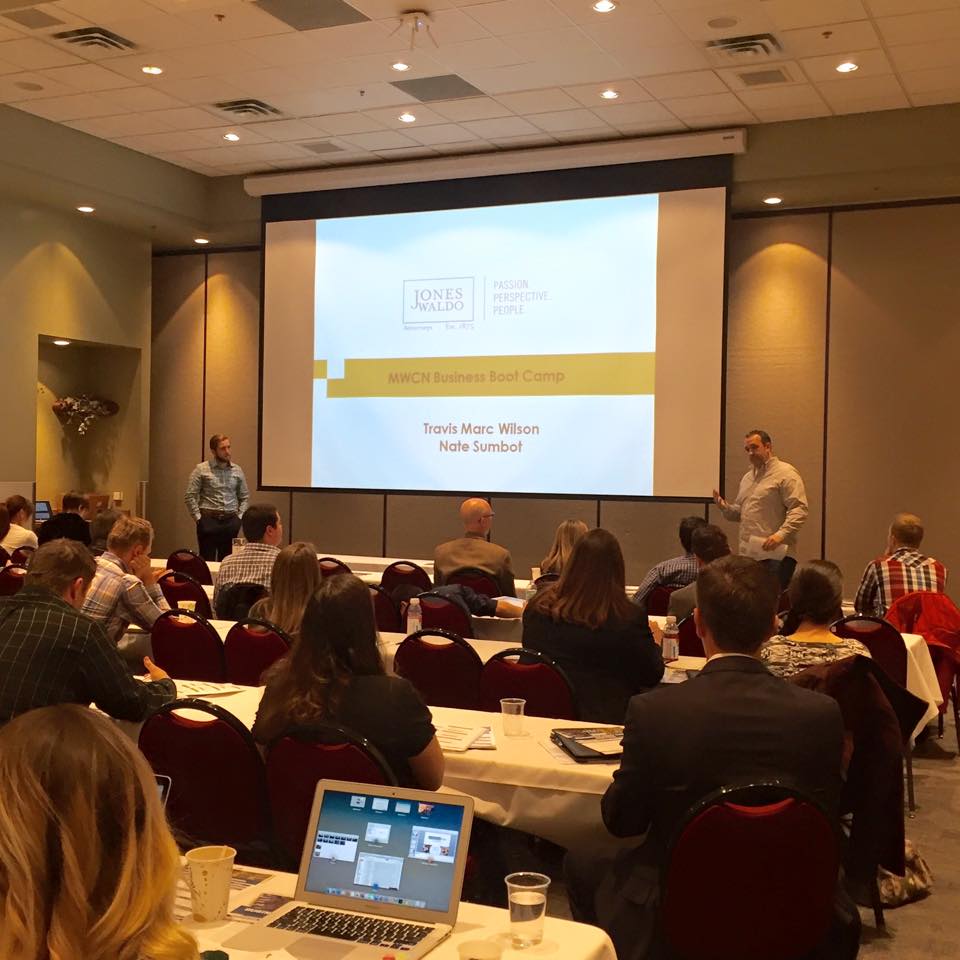 JonesWaldo's tweet photo. Best in the emerging companies business-Attys Travis Wilson and Nate Sumbot share pitch tactics at #mwcnbootcamp2016 https://t.co/8axEJem1r9