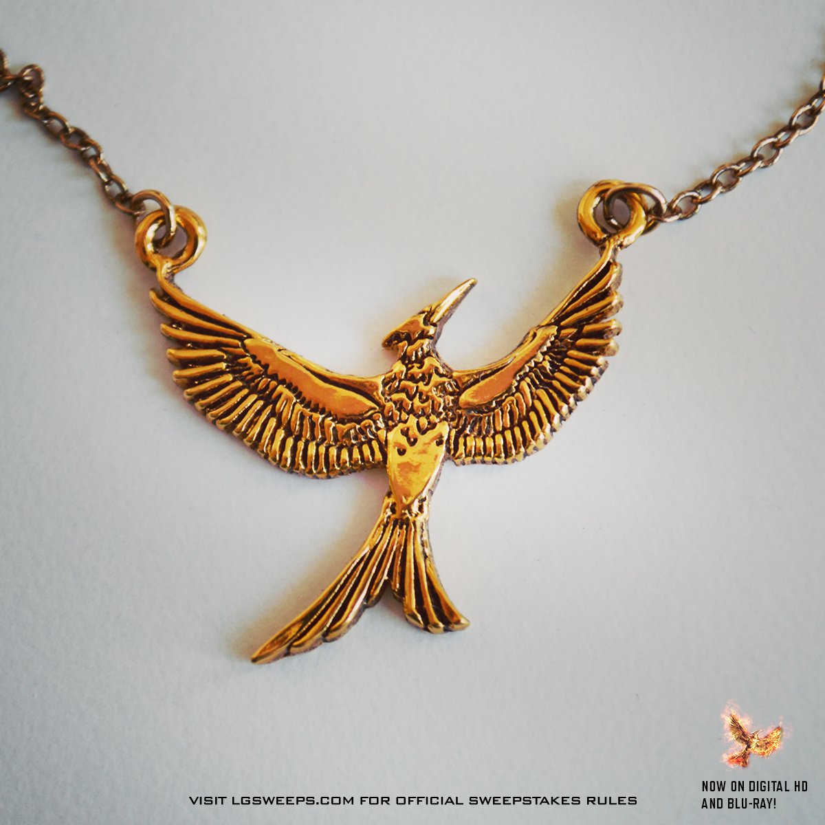 TheHungerGames's tweet photo. 5 hours left! Win #MockinjayPart2 gifts + a necklace! RT & share a HG quote to enter. On Blu-ray now! #MockingjayDVD https://t.co/DChFIUybC9