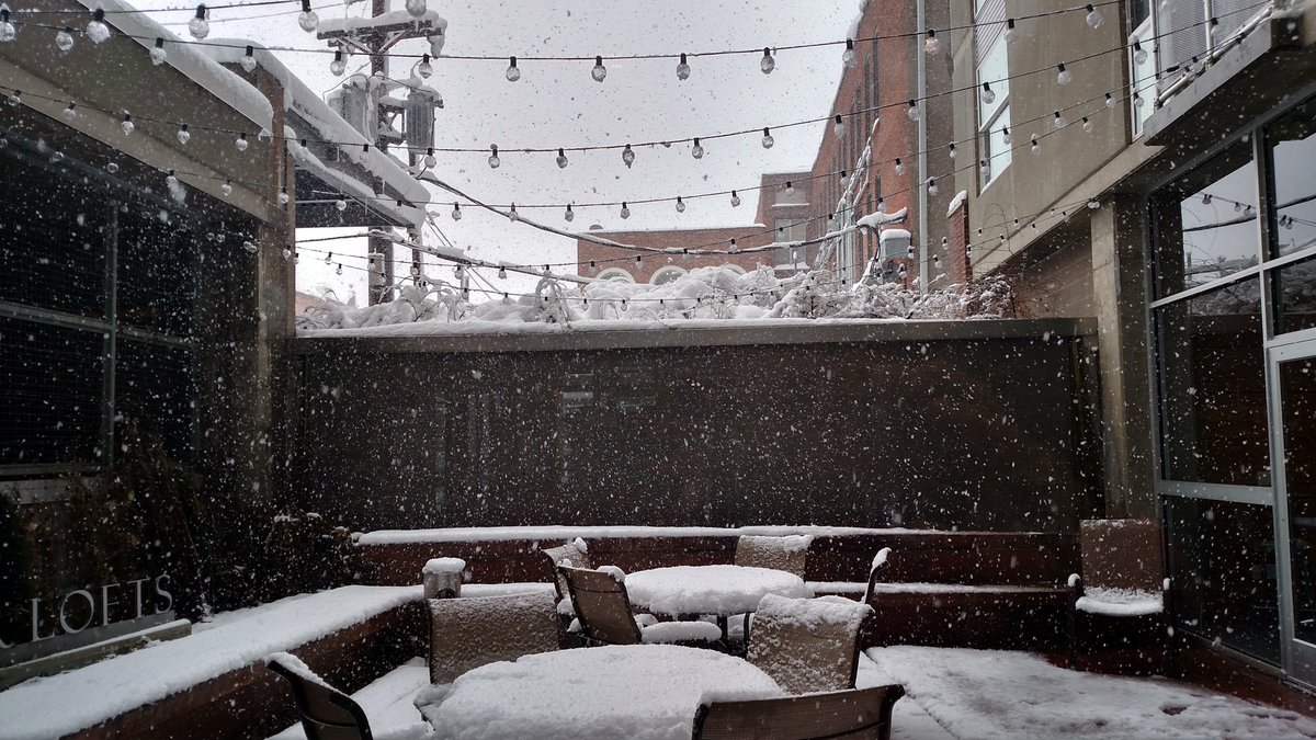 edym369's tweet photo. Wow. Nice strings of lights on a snowy day...Oh wait. Is that snow-covered patio furniture, @KyleClark? #YouLoveThat https://t.co/ecxLh35k9u