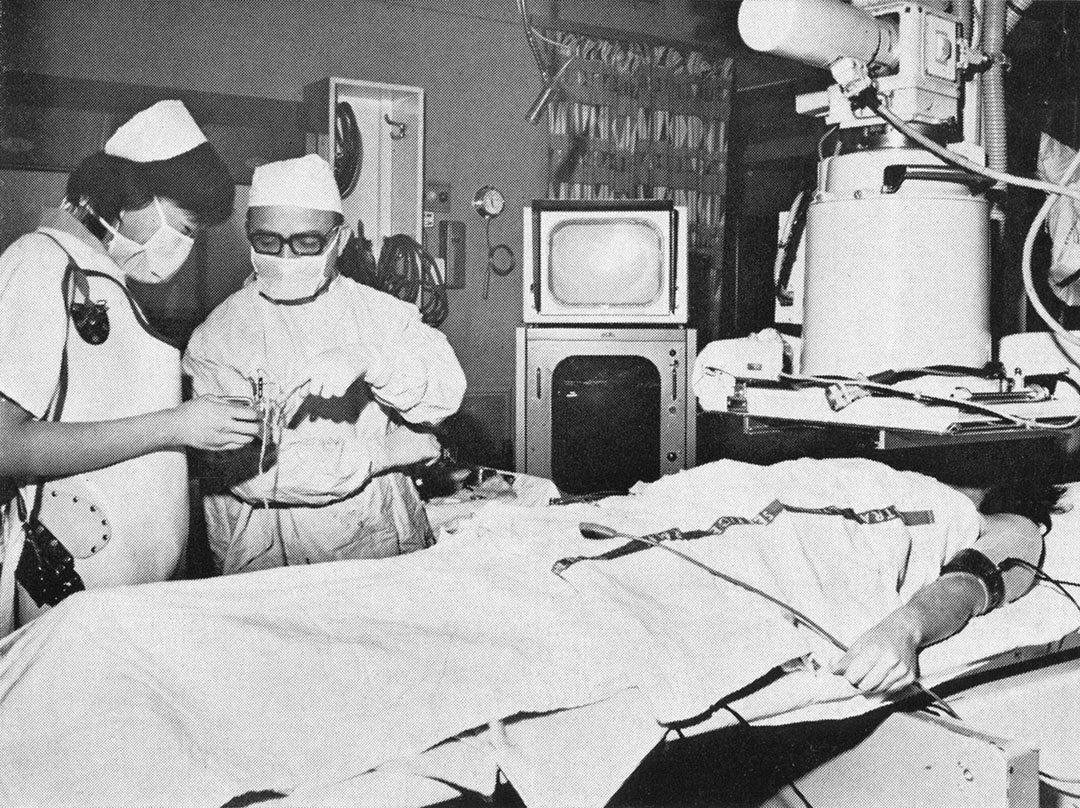 TVs have changed since this photo in 1973 but catheter use is still very common such as in cardiology #TBT