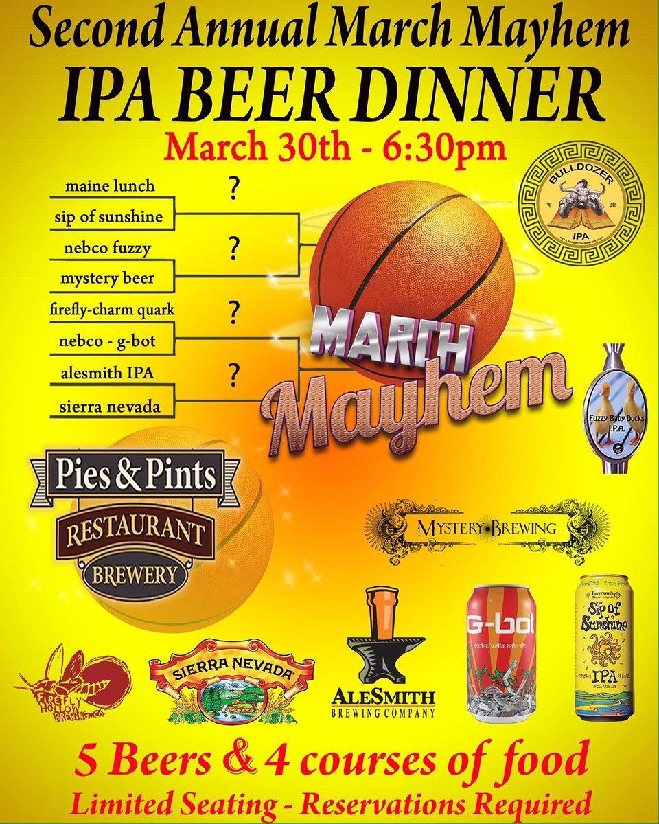 PiesandPub's tweet photo. Join us for Pies &amp; Pints 2nd Annual IPA Dinner @LtChief25 @ChristineMaffeo @BeerSnobWrites https://t.co/6gXhOYxssX