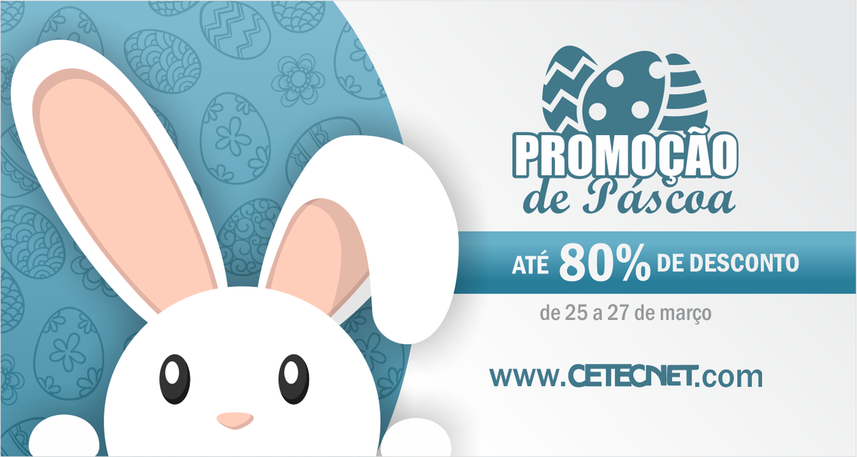 CetecnetOficial's tweet photo. [De 25 a 27/03]O Coelho da Páscoa traz descontos de até 80% nos cursos do CETECNET.Confira https://t.co/6pSfTrXCNf https://t.co/KYd5V7JzUf