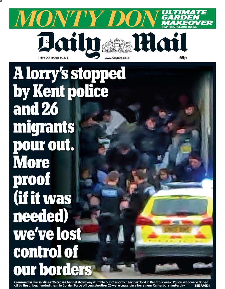 BBC News (UK) (@bbcnews) on Twitter photo Thursday's Daily Mail: "A lorry's stopped by Kent police and 26 migrants pour out" #BBCPapers (via <a href="/suttonnick/">Nick Sutton</a>) Thursday's Daily Mail: "A lorry's stopped by Kent police and 26 migrants pour out" #BBCPapers (via <a href="/suttonnick/">Nick Sutton</a>)