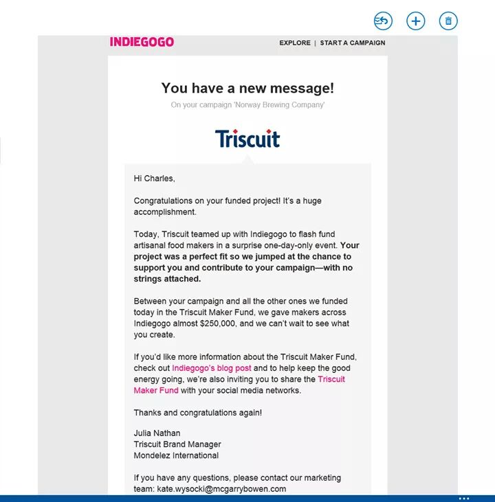 NorwayBrewingCo's tweet photo. @TheRealTriscuit: not just a healthy snack... Apparently good for #craftbeer too! #thankyou #indiegogo #crowdfunding https://t.co/hQJlT7bpG7