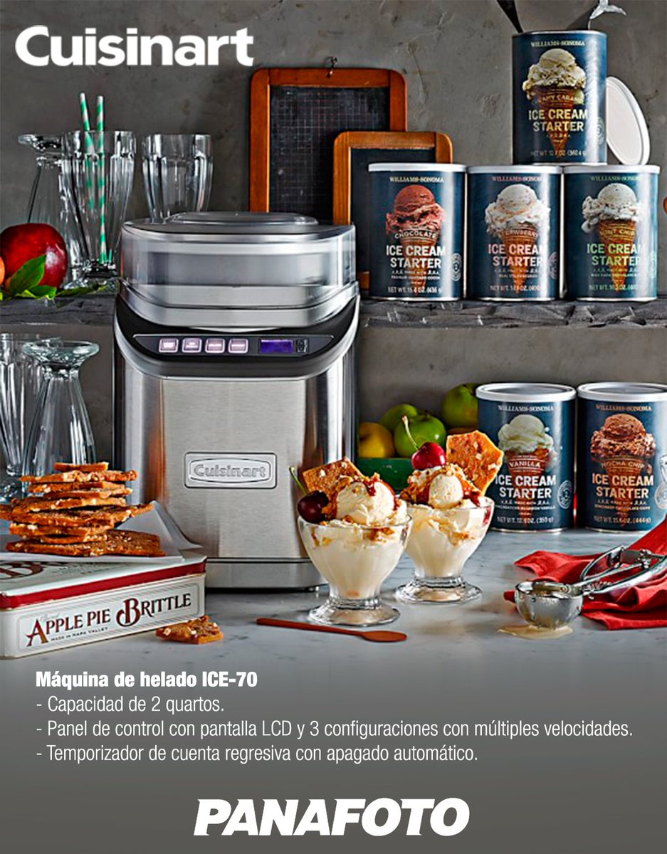PanafotoPanama's tweet photo. Prepara deliciosos helados, yogurt y sorbetes en solo 20 minutos con la ICE-70 de Cuisinart. Adquiérela en Panafoto https://t.co/2V7ajHAPJe