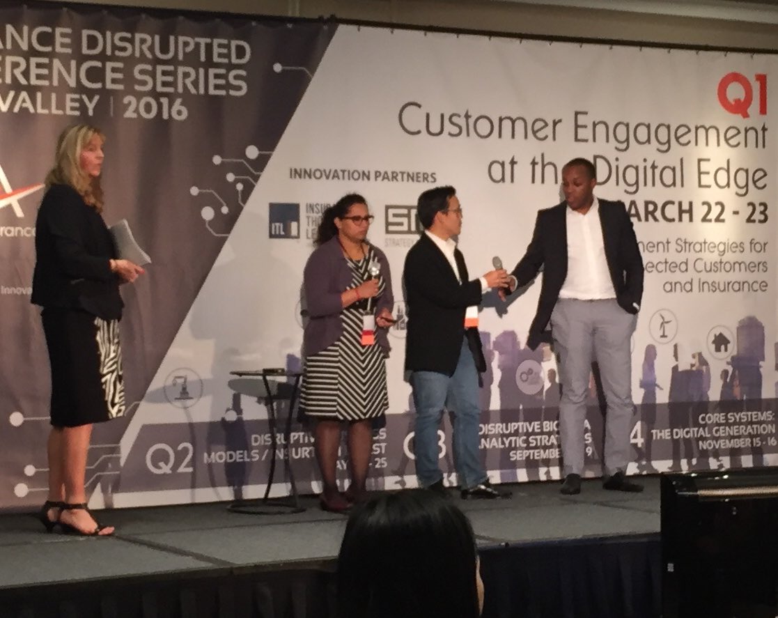 MunichReInnov8s's tweet photo. [jw] @ipvive @WeSavvyApp @infinilytics on stage at #InsDisrupt conference and taking questions from judges https://t.co/divf3jSHfm