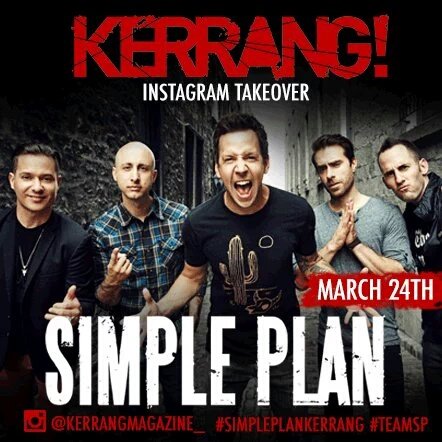 SimplePlanSBY's tweet photo. March 24th, Simple Plan will be taking over the @KerrangMagazine instagram acc #TeamSPTour #SimplePlanKerrang https://t.co/vdcQj20UHY