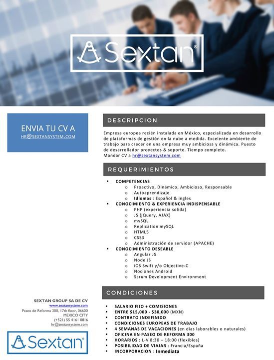 sextansystem's tweet photo. Sextan is still recruiting ! Send us your resume ! #joboffer #sextan #erp #php #js #sql #developer #mexico #desarro… https://t.co/i0kkQxIPJd