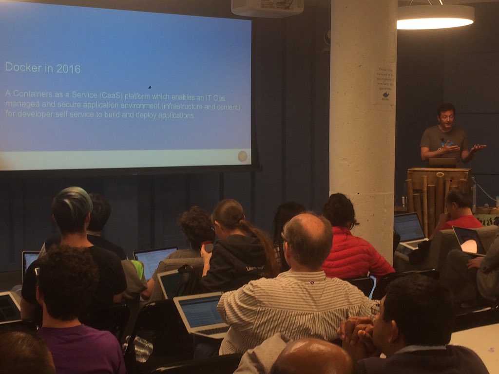 Docker's tweet image. overview of @docker #containers as a service (#CaaS) including #DockerCloud &amp;amp; #Datacenter @ #dockerbday SF @chanezon