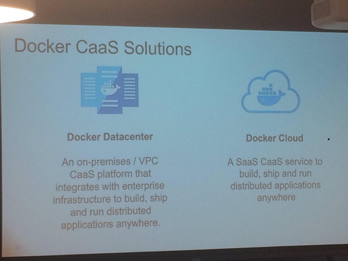 Docker's tweet image. overview of @docker #containers as a service (#CaaS) including #DockerCloud &amp;amp; #Datacenter @ #dockerbday SF @chanezon