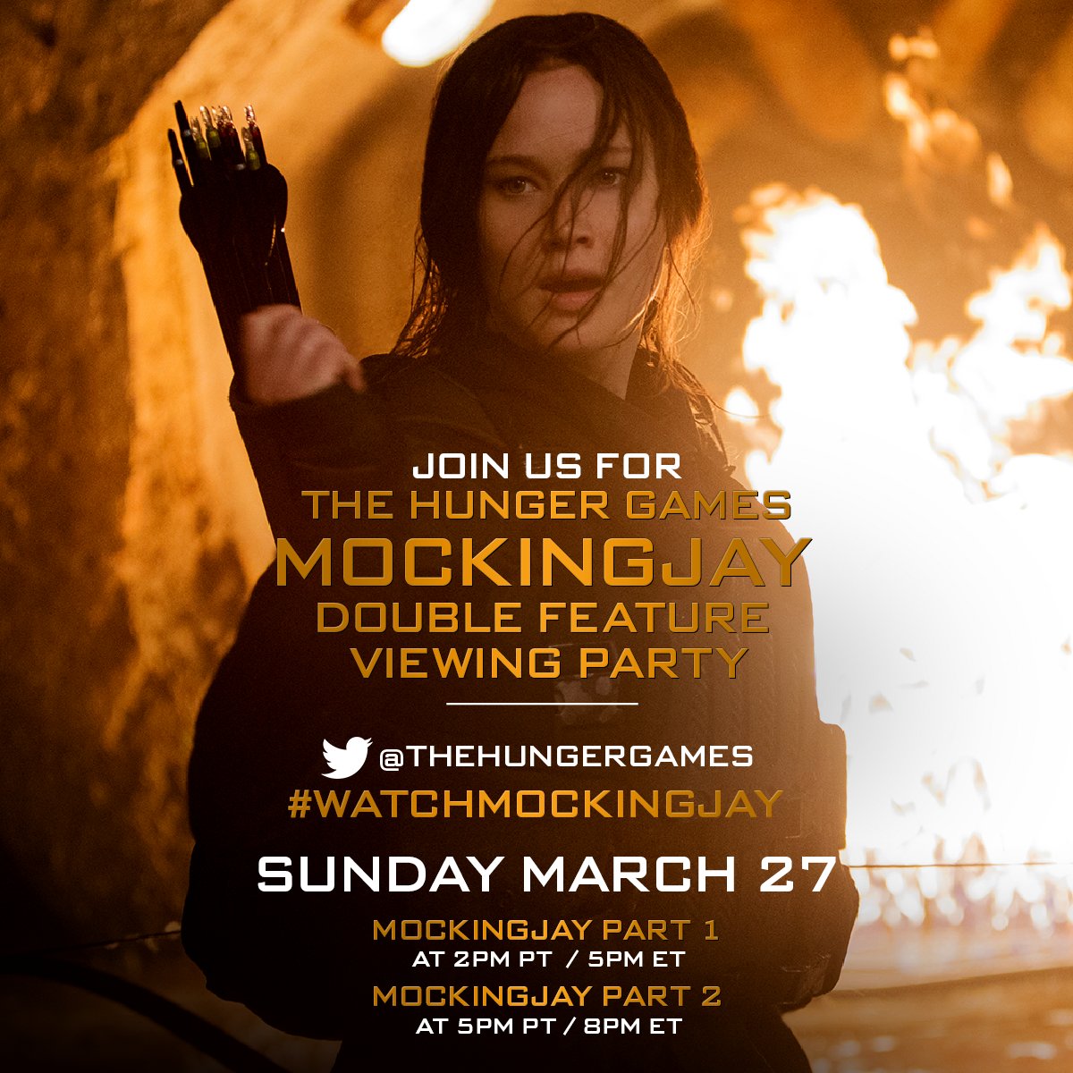 TheHungerGames's tweet image. Join us Easter Sunday for a Mockingjay Double Feature Viewing Party! Tweet along w/ #WatchMockingjay! #MockingjayDVD
