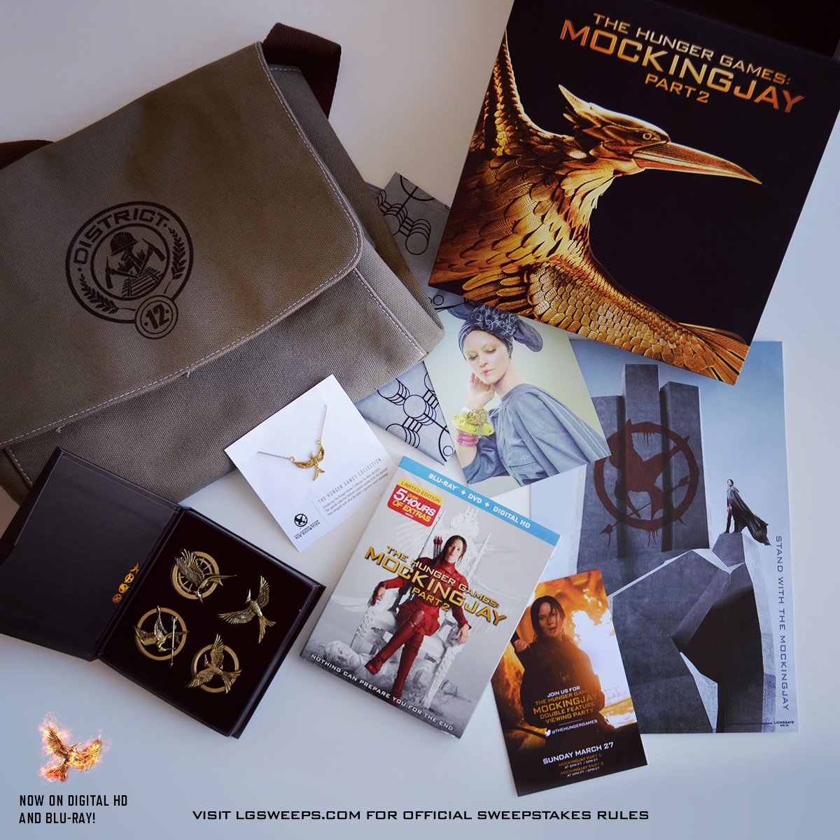 TheHungerGames's tweet photo. LAST CHANCE to win this #MockingjayPart2 gift pack! RT &amp; share a HG quote to enter. On Blu-ray now! #MockingjayDVD https://t.co/1cyvZSmpZX