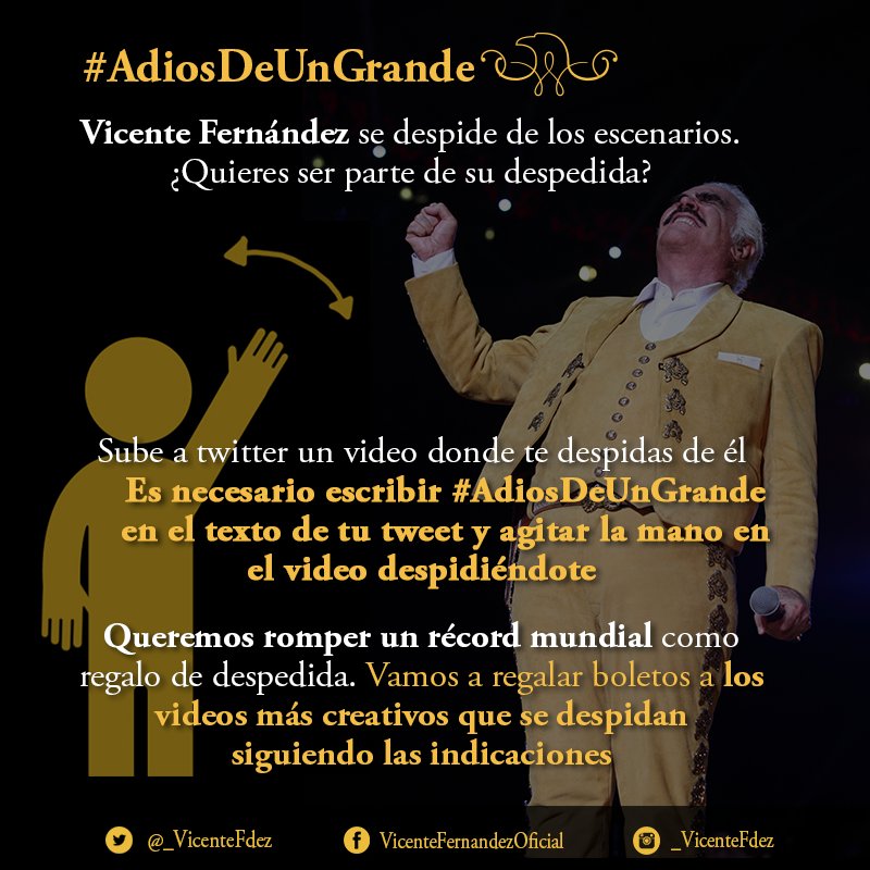 _VicenteFdez's tweet photo. Sé parte de su despedida! Sube 1 video dedicándole tus palabras y agitando la mano-En el tweet usa #AdiosDeUnGrande https://t.co/BpzHlndFEg