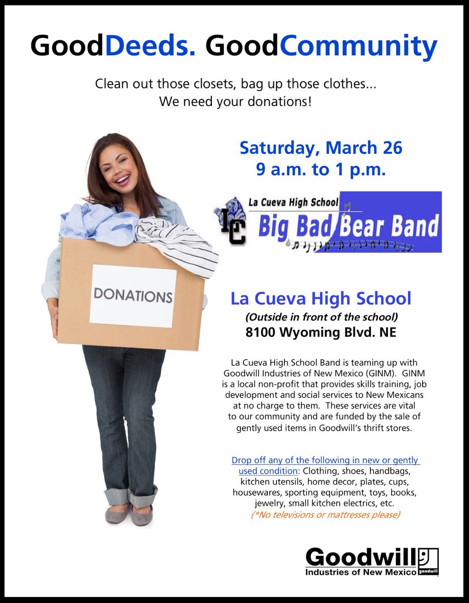 LCBearBand's tweet photo. Goodwill fundraiser THIS SATURDAY! Tell your friends and family! We hope you can make it. Thx for the support! 💙🐻🎶 https://t.co/oJGKIEmvYQ